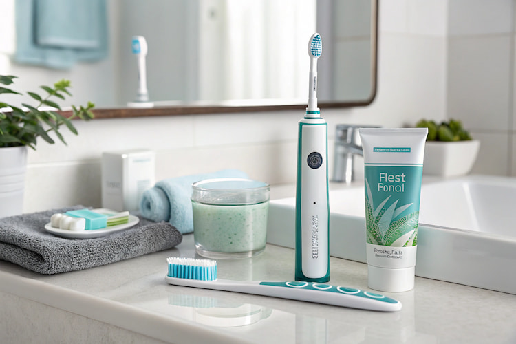 Toothbrush, floss, and oral hygiene products used for daily dental care