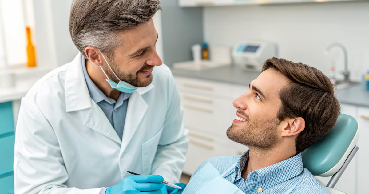 Dentist advising a patient on post-extraction care to avoid dry socket and support healing.