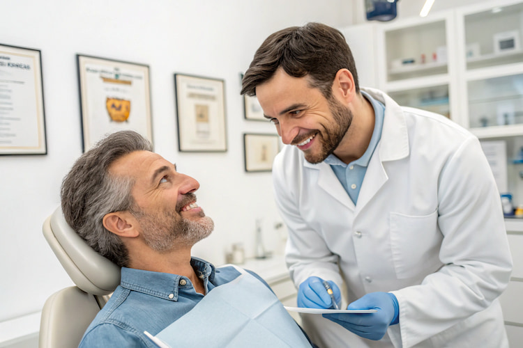 a dentist consulting a patient before getting dental veneers 
