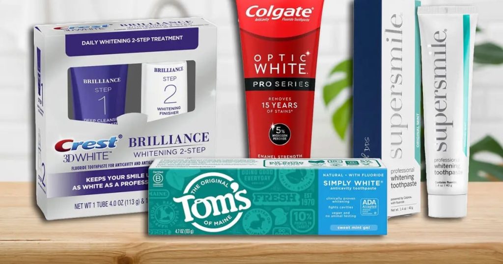 a photo of a group of top whitening toothpastes