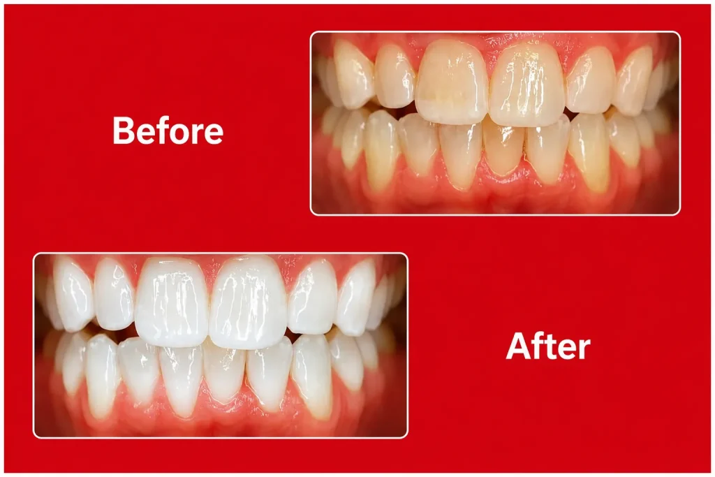 Teeth whitening before and after results at our Thornhill dental clinic.