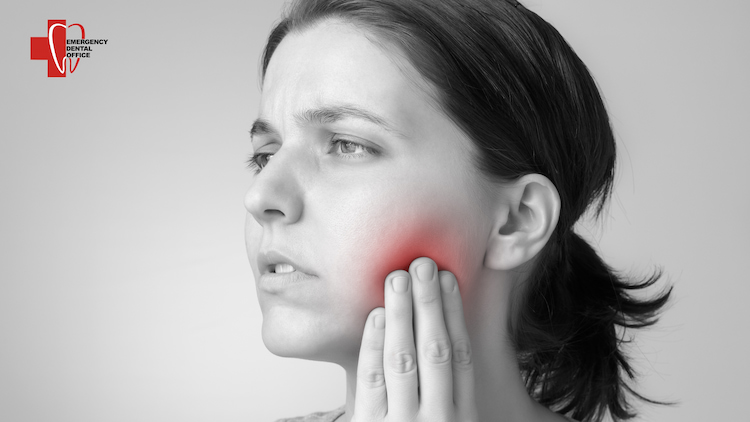 a photo showing a woman with tooth pain having tooth infection